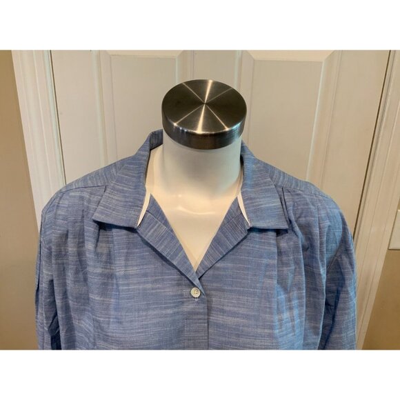 FRAME Blue Boxy Pleated Contrast Cuff Button Up Shirt, Size M - Picture 3 of 9